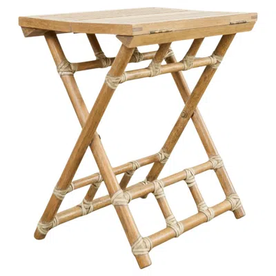 Pre-owned Mcguire Rattan Oak Campaign Style Folding Drink Table In Brown