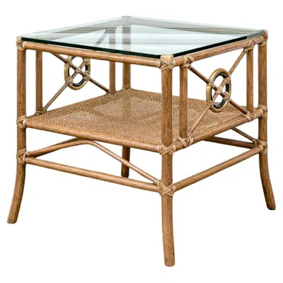Pre-owned Mcguire Rattan Target Design Glass-top Occasional Table In Brown