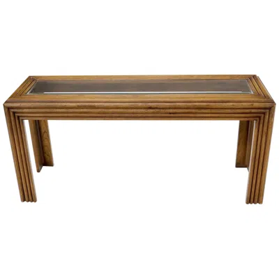 Pre-owned Mcguire Reed Or Rattan Glass Top Mid-century Modern Console Table In Brown
