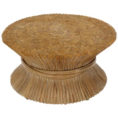 Pre-owned Mcguire Round Wheat Bamboo Sheaf Base Coffee Table Mid-century Modern  In Brown