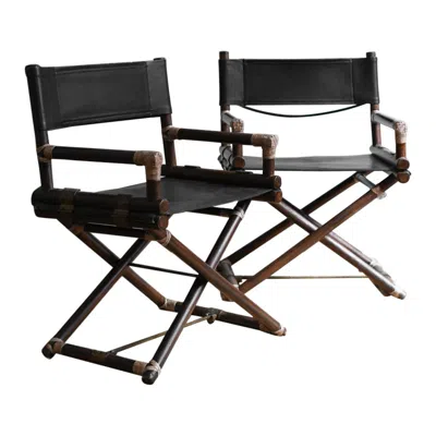 Pre-owned Mcguire Set Of 2 Director's Chairs In Bamboo And Black Leather, Lyda Levi For