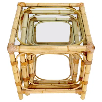 Pre-owned Mcguire Set Of 3 Nesting Bamboo Side End Tables In Sand