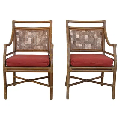 Pre-owned Mcguire Set Of 4  Style Mid-century Cane Bamboo Dining Chairs In Brown