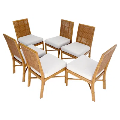 Pre-owned Mcguire Set Of 6 Mid Century Modern  Cane 7 Rattan Dining Chairs Mint In Sand