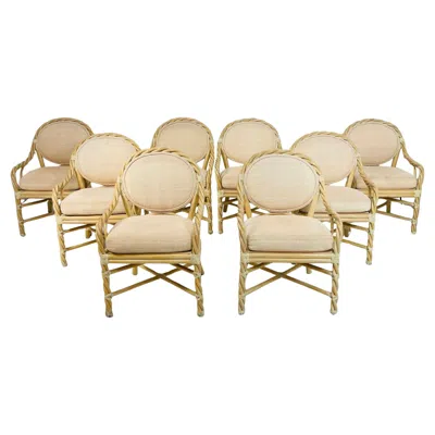 Pre-owned Mcguire Set Of 8 Vintage  Bamboo Dining Armchairs, San Francisco In Sand