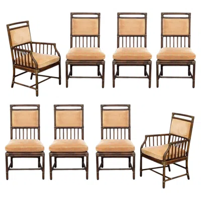 Pre-owned Mcguire Set Of Eight Elinor  Organic Modern Rattan Dining Chairs In Sand