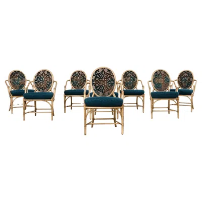 Pre-owned Mcguire Set Of Eight  Gilt Rattan Caned Dining Chairs In Brown