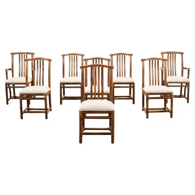 Pre-owned Mcguire Set Of Eight  Organic Modern Rattan Dining Chairs In Sand