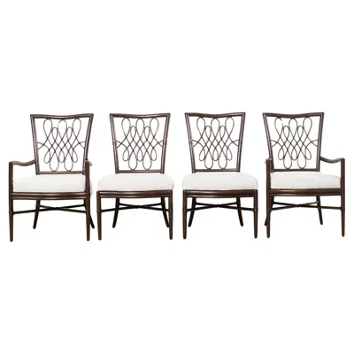Pre-owned Mcguire Set Of Four Barbara Barry Rattan Script Dining Chairs In Gray