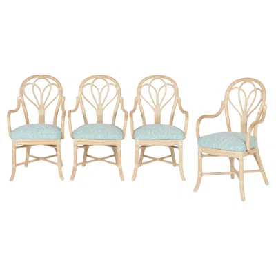 Pre-owned Mcguire Set Of Four  Bent Rattan Bistro Loop Back Dining Arm Chairs In Sand