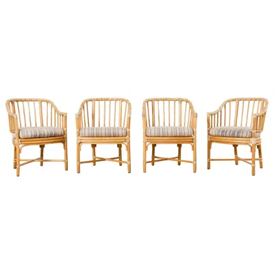 Pre-owned Mcguire Set Of Four  Rattan Barrel Back Dining Chairs In Sand