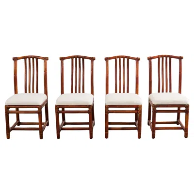 Pre-owned Mcguire Set Of Four  Rattan Chinese Officials Hat Dining Chairs In Brown