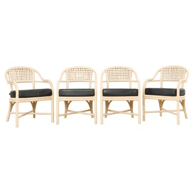 Pre-owned Mcguire Set Of Four  Rattan Laced Rawhide Barrel Armchairs In White