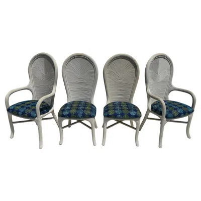 Pre-owned Mcguire Set Of Pencil Reed Rattan Dining Chairs In Gray