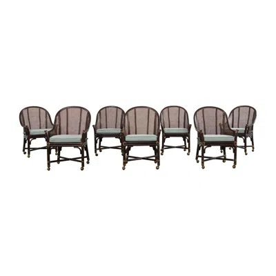 Pre-owned Mcguire Set Of Seven  Rattan Cane Belden Dining Chairs In Gray
