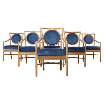 Pre-owned Mcguire Set Of Six Diaz-azcuy For  Rattan Salon Armchairs In Brown