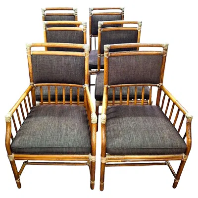 Pre-owned Mcguire Set Of Six  Dining Chairs In Brown