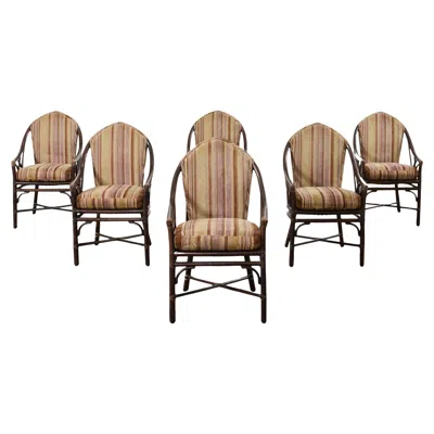 Pre-owned Mcguire Set Of Six  Organic Modern Rattan Cathedral Dining Chairs In Brown