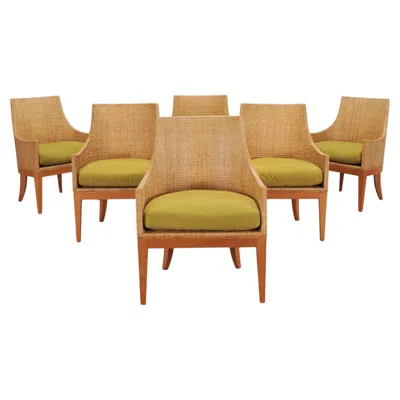 Pre-owned Mcguire Set Of Six  Umbria Woven Rattan Cane Dining Armchairs In Brown