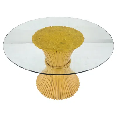 Pre-owned Mcguire Sheaf Of Bamboo Base Glass 48" Round Top Dining Center Table Mid Century Modern In Gray