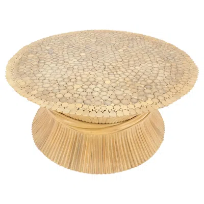 Pre-owned Mcguire Sheaf Of "wheat" Style 36" Round C1970s Mid Century Modern Coffee Table Mint In Sand