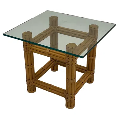 Pre-owned Mcguire Small  Bamboo Leather & Glass Side End Table In Brown