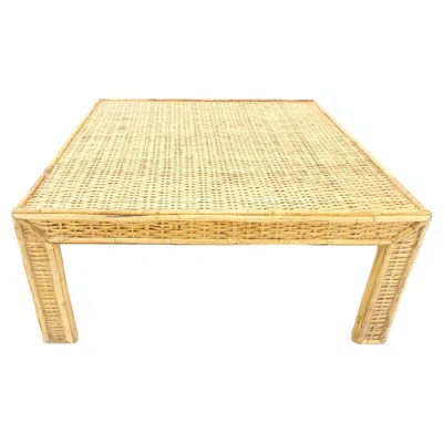 Pre-owned Mcguire Square Bamboo Rattan Mid Century Modern Parsons Style Coffee Center Table Mint In Orange