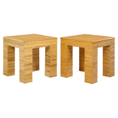 Pre-owned Mcguire Style Mid Century Rattan Side Tables - Pair In Brown