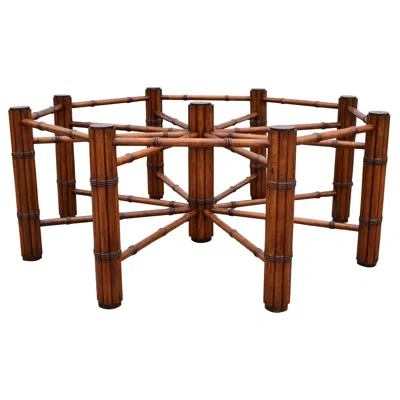Pre-owned Mcguire Style Round Faux Bamboo Wood Mid-century Modern Dining Table American In Brown