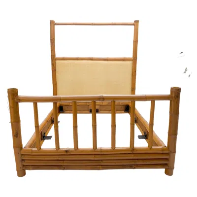Pre-owned Mcguire Thick Bamboo Cane Upholstery King Size Poster Headboard Bed Footboard Rails Mint In Brown