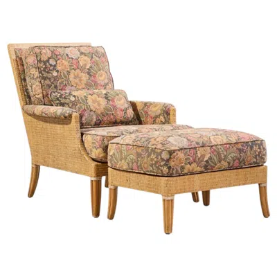 Pre-owned Mcguire Umbria Rattan And Wicker Lounge Chair With Ottoman In Brown