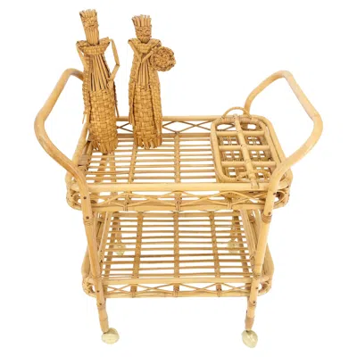 Pre-owned Mcguire Very Fine C1950s Bent Bamboo Serving Cart On Wheels W/ Bottle Cases Holders Mint In Sand