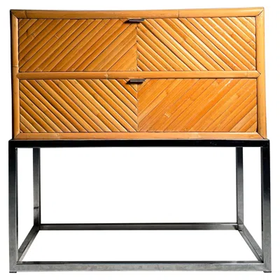 Pre-owned Mcguire Vintage Bamboo Rattan Chest Drawers End Tables / Night Stands Milo Baughman In Orange