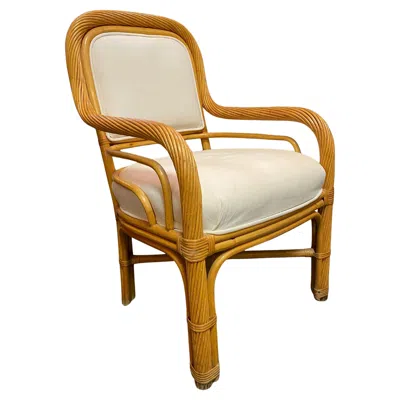 Pre-owned Mcguire Vintage Boho Chic Twisted Rattan And Bamboo Side Arm Chair In Brown