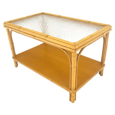 Pre-owned Mcguire Vintage C1970s Bamboo Rattan Two Tier Rippled Glass Top Rectangle End Side Table In Brown