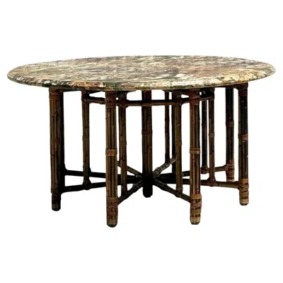 Pre-owned Mcguire Vintage Coastal  Bundled Bamboo Center Hall Table With Specimen Stone Top In Black