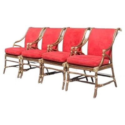 Pre-owned Mcguire Vintage Coastal  Rattan And Cane Dining Chairs - Set Of 4 In Pink