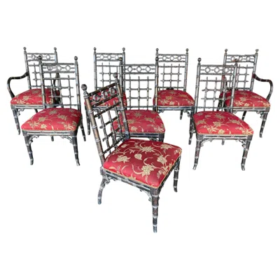 Pre-owned Mcguire Vintage Ej Victor Faux Bamboo Dining Chairs, Chinoiserie, Set Of 8 In Brown