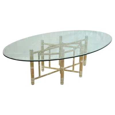 Pre-owned Mcguire Vintage  Bamboo Oval Dining Table With Beveled Glass, San Francisco In Gray