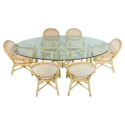Pre-owned Mcguire Vintage  Bamboo Oval Dining Table With Six Matching Chairs, San Francisco In Sand