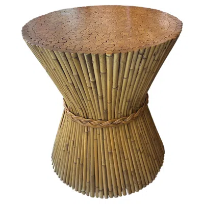 Pre-owned Mcguire Vintage  Rattan Dining Game Table Base Braided Wicker Sheaf Of Wheat In Brown