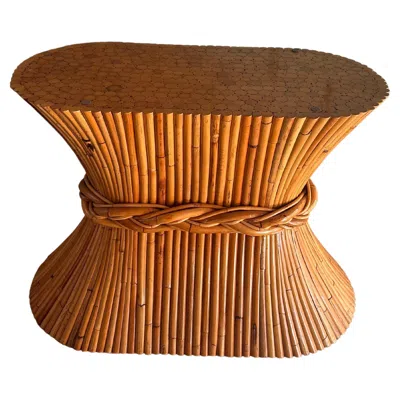 Pre-owned Mcguire Vintage  “ Sheaf Of Wheat “ Bamboo And Glass Top Dining Room Table In Brown