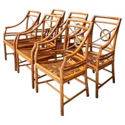 Pre-owned Mcguire Vintage  Target Back Rattan Dining Chairs - Set Of 6 In Brown