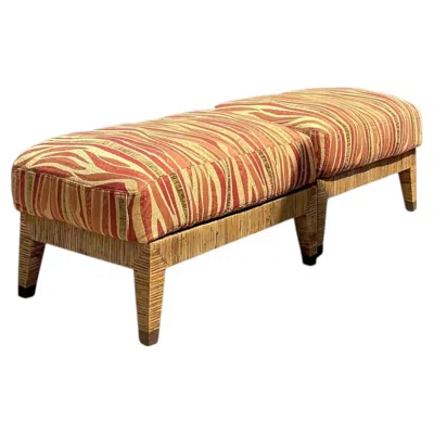 Pre-owned Mcguire Vintage  Wrapped Rattan Ottomans - A Pair In Brown