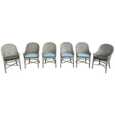 Pre-owned Mcguire Vintage Set Of 6 Tropical Vibe  Rattan & Cane Dining Chairs C. 1970s In Gray