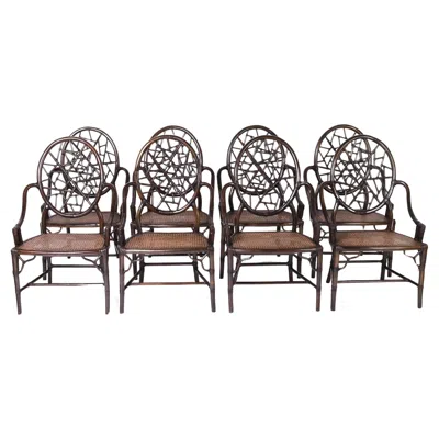 Pre-owned Mcguire Vintage Set Of Eight Chinese Chippendale Caned Dining Chairs In Brown