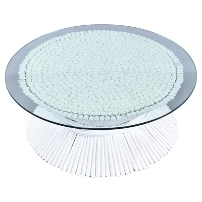Pre-owned Mcguire Wheat Sheaf Coffee Table, White Rattan & Glass, Mid-century