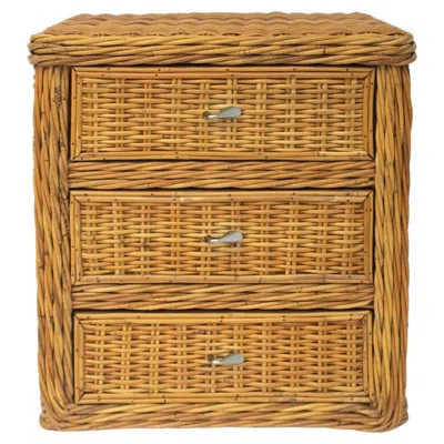 Pre-owned Mcguire Wicker Nightstand Night Stand Table Or End Table With Storage Draws In Brown