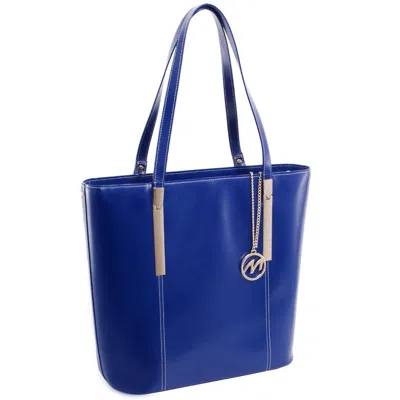 Mckleinusa Mcklein 97547 Cristina Leather Shoulder Tote Bag- Navy - 13.5 X 6 X 14 In. In Blue