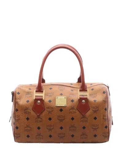 Pre-owned Mcm 00s Mini Visetos Boston Bag In Neutral